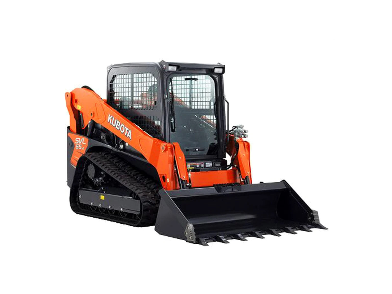 Kubota SVL65-2 compact track loader with bucket attachment available to rent